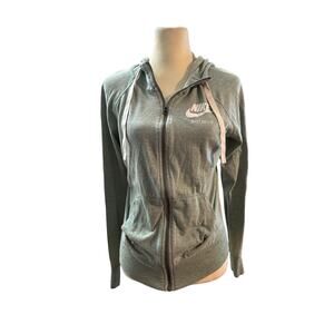 Nike Sweatshirt Full Zip Hood Drawstring Green Long Sleeve Women Medium
